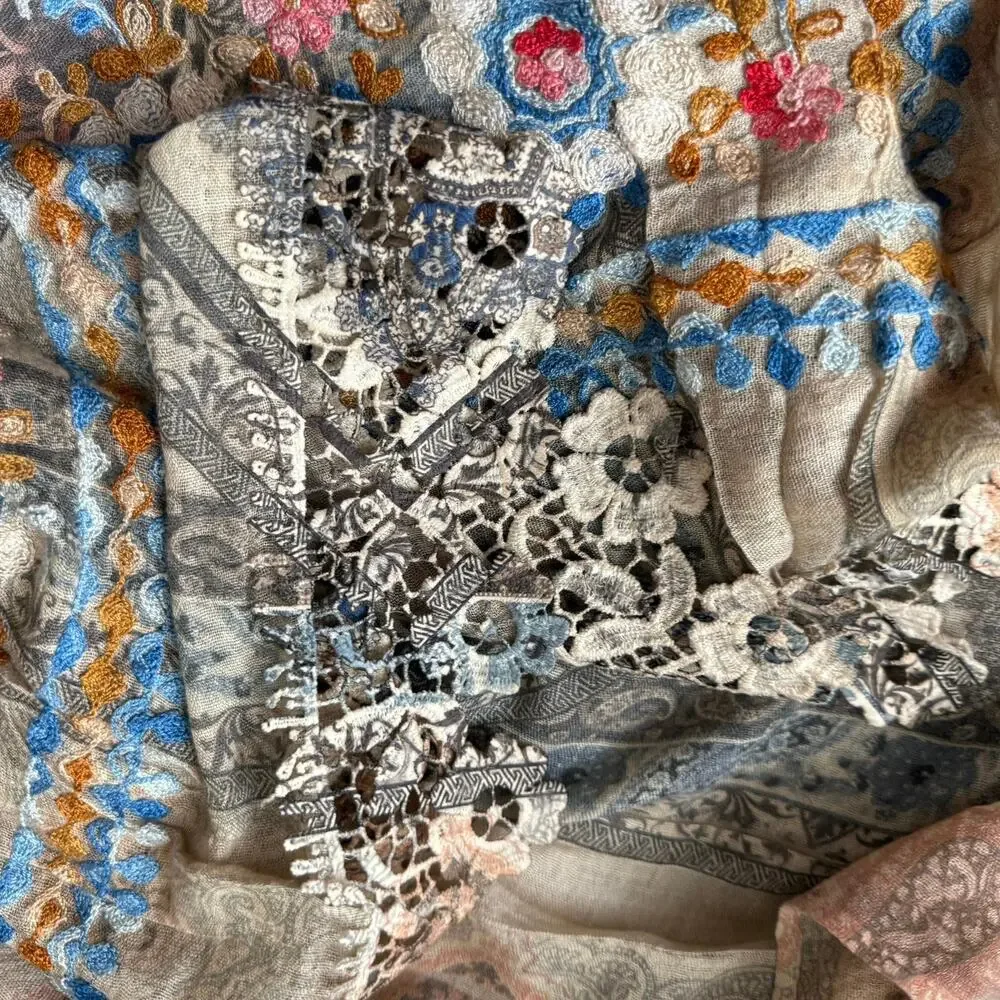 Origami boho open cardigan kimono lace embroidered coastal grandma western OS - Picture 9 of 14